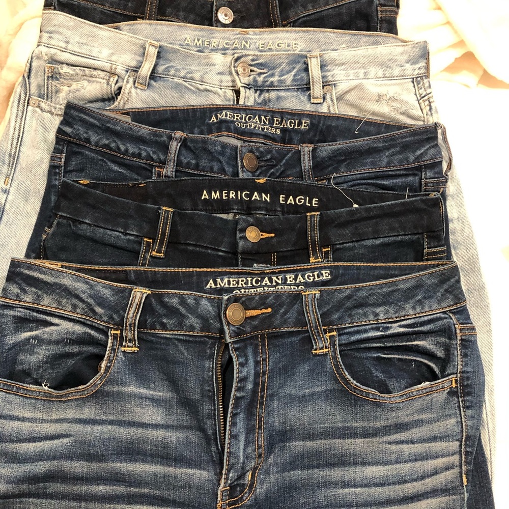 Five pairs of American Eagle jeans. All size 12 long.